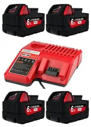 4x M18 Milwaukee Compatible 18V 6.0Ah + Milwaukee Compatible Charger Combo