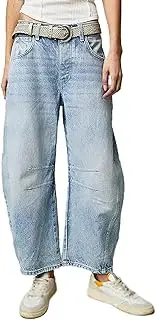 [HaiDu] Womens Casual Balloon Pants Wide Leg Mid Waist Cropped Denim Pants Y2k Loose Barrel Baggy Jeans with Pockets (Color : Lightblue, Size : Small)