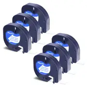 6PK Black on White Refill Plastic Label for DYMO LetraTag LT100H 91331 Tape 12MM
