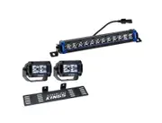 Kings 12" Single Row Light Bar + Number Plate Bracket + 2x 3.3" Work light