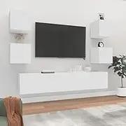 White TV Cabinet Set - Engineered Wood Stands, Storage, Living Room Entertainment Center, Modern Furniture, Media Cabinets
