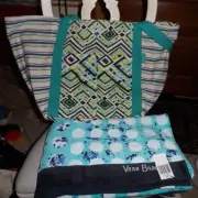 Vera Bradley Rain Forest canvas beach tote and Splash Dot beach towel