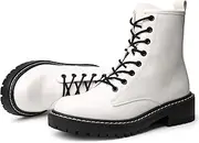 [ICHIGO] Women’s Fashion Ankle Booties Causal 8-Eye Side Zipper Lace-up Combat Boots