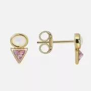 Tiny Stud Earrings Opal and Pink CZ Triangle Opal & Crystal Dainty Studs PRETTY