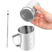350ML Milk Coffee Pitcher Latte Espresso Frothing Scale Jug Pot Tank Stainless Steel&Powder shaker