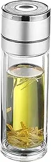 Lesunbak Water Bottle Glass,Car Double-Layer Lid Tea Separation Cup - Reusable Leak-Proof Travel Mug High Temperature Resistant Tea Cup for Hiking Outdoor Driving