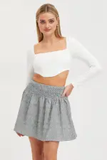 Check Flare Skirt High Rise Shirred Waist - Size 14, Women's Short Skater