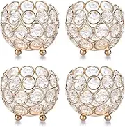 Set of 4 Crystal Bowl Tealight Holders Small Round Votive Candle Holders, Gold Crystal Tea Light Candle Lanterns Candle Stands Flower Vases Candle Centerpiece for Dining Table Wedding Decor