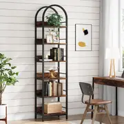 6-tier open bookshelf corner display shelves living room home office rustic brown