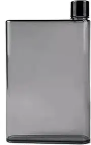 WADY Flat Water Bottle, Flat Drink Cold Water Bottle, 420ml Plasticc Transparent Water Organizer, Portable Stylish Flat Drink Bottle, Flat Bottle Reusable Slim BPA Free Bottle (Black)