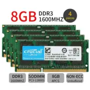 Crucial 32GB Kit 4x8GB DDR3 1600MHz PC3-12800 SODIMM 204Pin Laptop Memory RAM BT