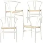 Anemone Set of 4 Wishbone Dining Chair Beech Timber Replica Hans Wenger White Di