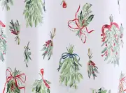 Pottery Barn Mistletoe Print Cotton Fabric Shower Curtain, 72" Square, Christmas