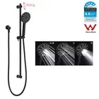 WELS Black Round 3 Mode Hand Held Shower Head Hose Rail Slider Holder Set Combo