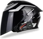 Fashion Open Face Motorcycle Helmets with Bluetooth for Men Women, Adult Half Helmets with Visor ECE Approved, Retro Classic Electric ATV Moped Helmet for Motobike B,M(57-58CM)