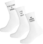 [Cosswe] 3 Pairs of Tennis Socks Cotton Socks Funny Sports Socks White Cotton Socks with Motif, Non-Slip Socks with Saying, Breathable Cotton Socks White Funny Socks for Men and Women, White, 27