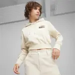 【PUMA】上衣 女款 長袖上衣 短版厚帽T 運動 歐規 米白 62434687