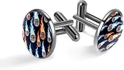 [Generic] Men's Cufflinks, Meteor Rain Space Meteorite Fire Pattern Cuff Links for Men, Classic Cufflinks Black for Suit Shirt Wedding Business Birthday Jewelry Gift