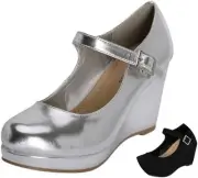 Chariot & Co: Nova - Womens Mary Jane Platform Wedge Pumps Comfort 11, Silver