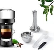 [BENFUCHEN] Refillable Vertuo Capsules Reusable Coffee Pods Only For VertuoLine Next Coffee Machine, New Version Stainless Steel Cap Refillable Pods Make 230 ML Crema Coffee, 1 Capsule 1 Tamper