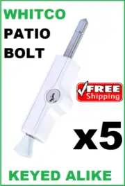 5 x WHITE WHITCO PATIO BOLT LOCKABLE 4 x KEYS SLIDING DOOR LOCK W2206316C4