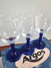 Set 6 Vintage Retro Argos Cobalt Blue Stem Wine Glasses