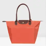 Classic Solid Color Lady Oxford Cloth Shopping Bag Nylon Shoulder Handbag Foldable Storage Bag Women's Waterproof Handbag Orange M(44x30x18cm)