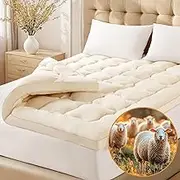 3 Inch Wool Mattress Topper Made from 100% Organic Australian Merino Wool,1500GSM Breathable Pillow Top Mattress Pad Queen 100% Organic Cotton Cover - 60"x80"