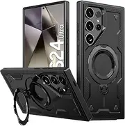 [rojarou] for Samsung Galaxy S24 Ultra Case,Samsung S24 Ultra Case[Compatible with MagSafe][360° Rotate Ring Kickstand][Military Grade Protective] Anti-Scratch Shockproof Phone Case for S24 Ultra,Black