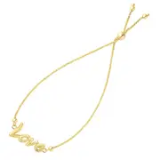 Love In Script Theme Bolo Friendship Adjustable Bracelet In 14K Yellow Gold, 9.25"