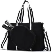 Pickleball Tote Bags for Women with Fence Hook,Vaschy Canvas Pickleball Paddle Holder Case Work/Gym/Sports Tote for 2 Rackets, Adjustable Shoulder Strap
