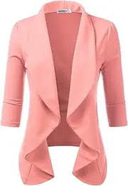 [DOUBLJU] Womens Lightweight Thin 3/4 Sleeve Open Front Blazer Jacket with Plus Size