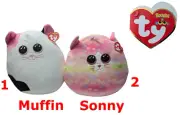 plush toys:Ty Squish Boos: 14" - 1 Muffin Black and White Cat,2 Sonny The Cat.