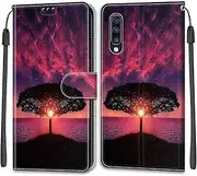 [Mo-Beauty] Compatible with Samsung Galaxy A70 Case, Mobile Phone Case Samsung A70, PU Leather Flip Wallet Foldable Case Protective Leather Flip Case Mobile Phone Case (Dusk)