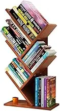3-Tier Tree-Shaped Bookshelf with Large Capacity, Small Wood Storage Rack, Freestanding Creative Study Bookcase, Book Storage Organizer Shelves, Rack Suitable for Office Home School (Teak) ﻿