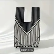 Cute Knit Handbag Bag - Gray Geometric Stripe