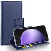 For Samsung Galaxy S23FE Case, Hanman Wallet Leather Flip Magnetic Stand Case Cover (Navy Blue)