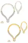14K Solid Gold Pear Shaped with 15 Zircon Hinged 18g 8mm Wide Hoop Piercing Ring