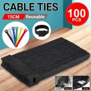 100PCS 15cm Reusable Cable Tie Nylon Hook Loop Strap Cord Ties PC TV Organiser
