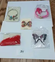 Lot New 5 Pc Hair Barrett Clips & Jewelry Gift Bag White Elephant Grab Bag #34