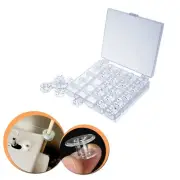 25 Empty Bobbins Spools Clear Bobbin Storage Box Container Sewing Machine Case