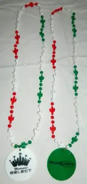 2 Plastic Promo Necklaces Budweiser Select & Bud Light Christmas Colors Cactus