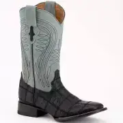 FERRINI Men's PINTO 13" Square Toe Patch Ostrich Boot, Black, Size US 11.5 D