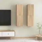 2pcs Wall-Mounted Wooden Cabinets TV Shelf Storage Bookshelf Rack Cupboard Oak