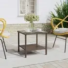 Poly Rattan Side Table with Tempered Glass 45cm Outdoor Coffee Table Brown