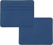 [uxcell] Minimalist Slim Wallet, 2 Pcs Leather Front Pocket Credit Card Holder with ID Window for Business Men & Women, Dark Blue