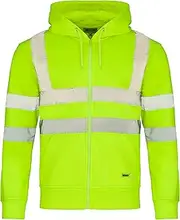 [Edozos] Men's Hi Vis Viz Plain & Two Tone Safety Security Zipped Hooded Hoody Jumper, High Visibility Work Fleece Safety Sweat Shirt Warm Security Jacket Zip Hoodie