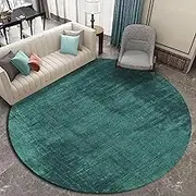 Round Washable Rug for Living Room Bedroom Kitchen Home Office Short Pile Style Carpet Non Shedding Retro Dark Green Ink Print Carpet, ø 160 cm