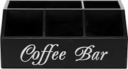 Coffee Station Organizer Wooden Bar for Countertop 5 Compartments Coffee Bar Accessories Organizer Coffee Spice Holder Coffee and Tea Condiment Storage Organizer for Countertop Breakroom (Black)