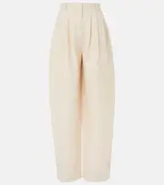 [Posse] Posse Lucille pinstripe linen barrel-leg pants UK 14 beige